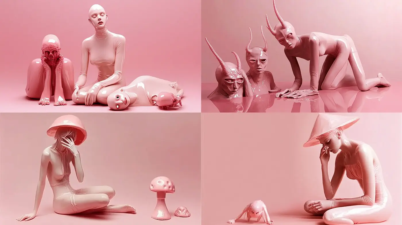 Surreal Serenity in Monochromatic Blush: A Homogeneous Harmony - Midjourney sref style