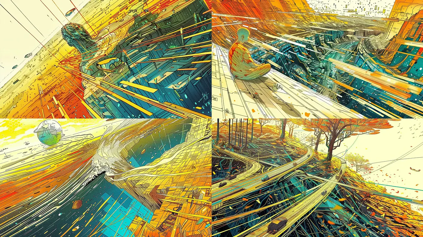 Dynamic Abstract Expressionism with a Futuristic Twist - Midjourney sref style