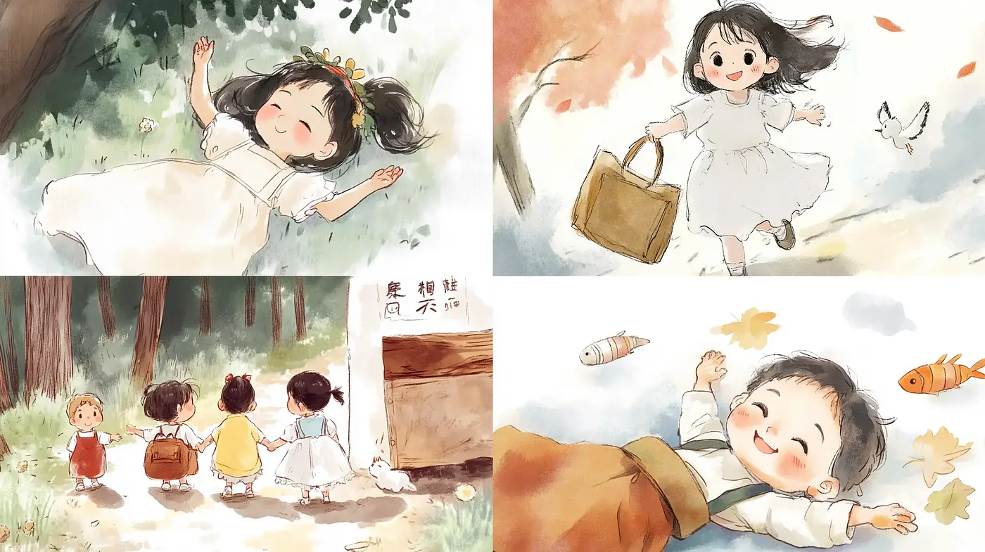 Whimsical Watercolor Dreamscapes with a Joyful Childlike Essence - Midjourney sref style