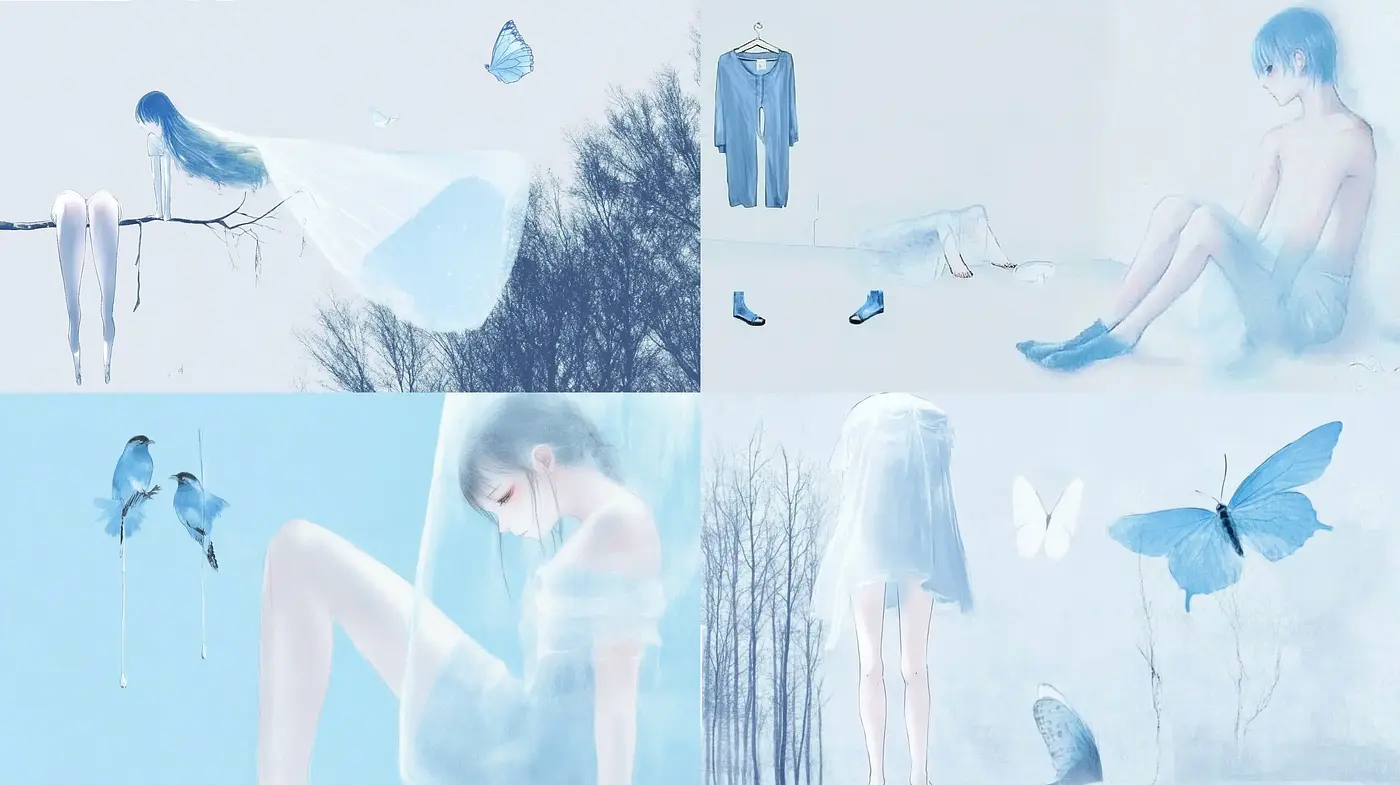 Ethereal Azure Dreamscape: A Consistent Theme of Serenity and Isolation - Midjourney sref style