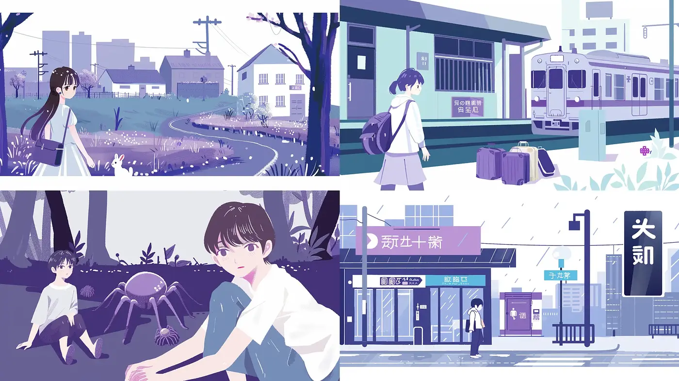 Serene Monochromatic Vignettes with a Touch of Anime Influence - Midjourney sref style