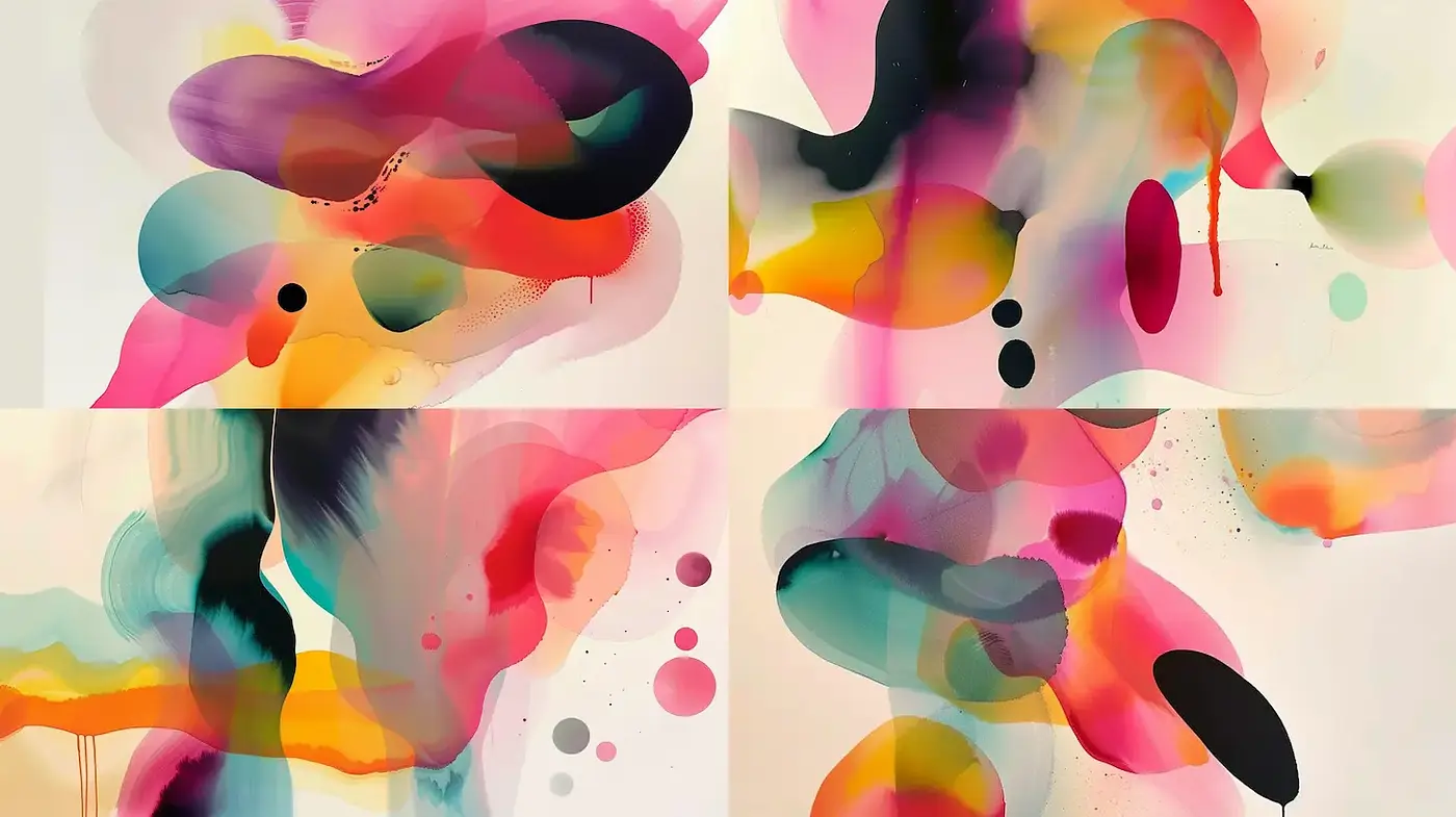 Fluid Abstract Composition with Vibrant Color Interplay - Midjourney sref style
