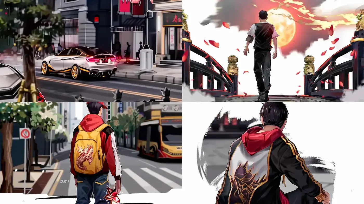 Urban Anime Essence with a Dramatic Sunset Backdrop - Midjourney sref style