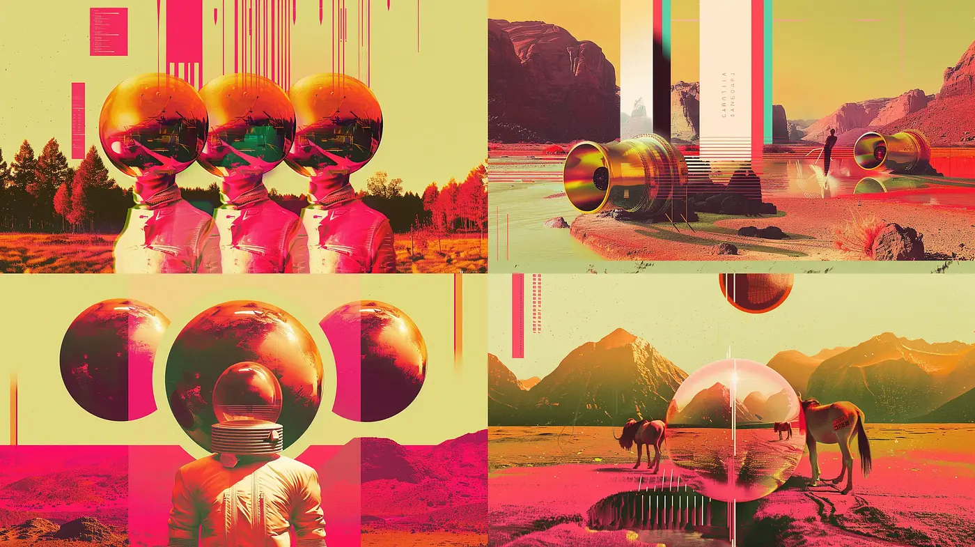 Retrofuturistic Dreamscape with Vibrant Surrealism - Midjourney sref style