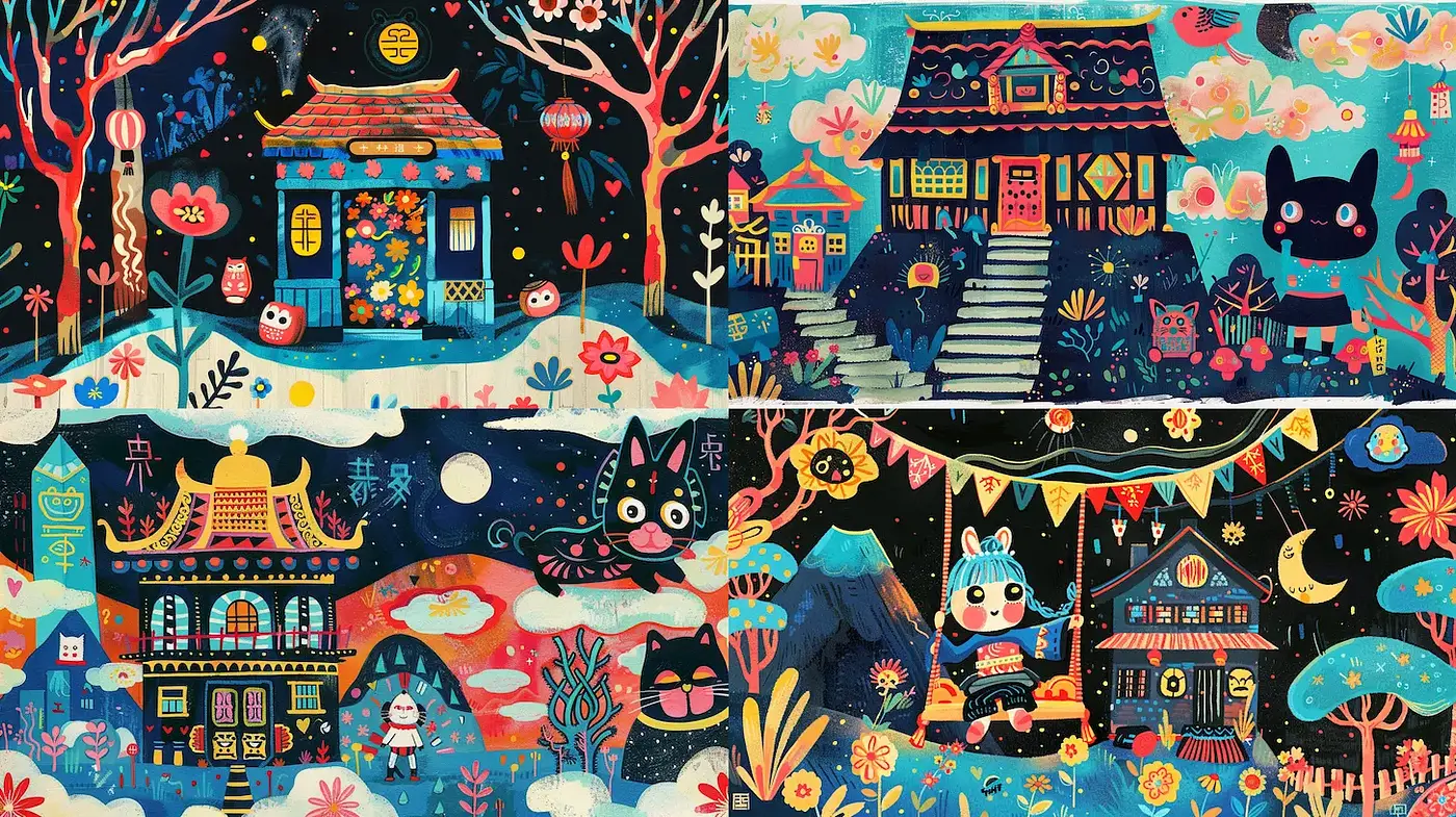 Whimsical and Colorful Illustrations with a Magical Atmosphere - Midjourney sref style
