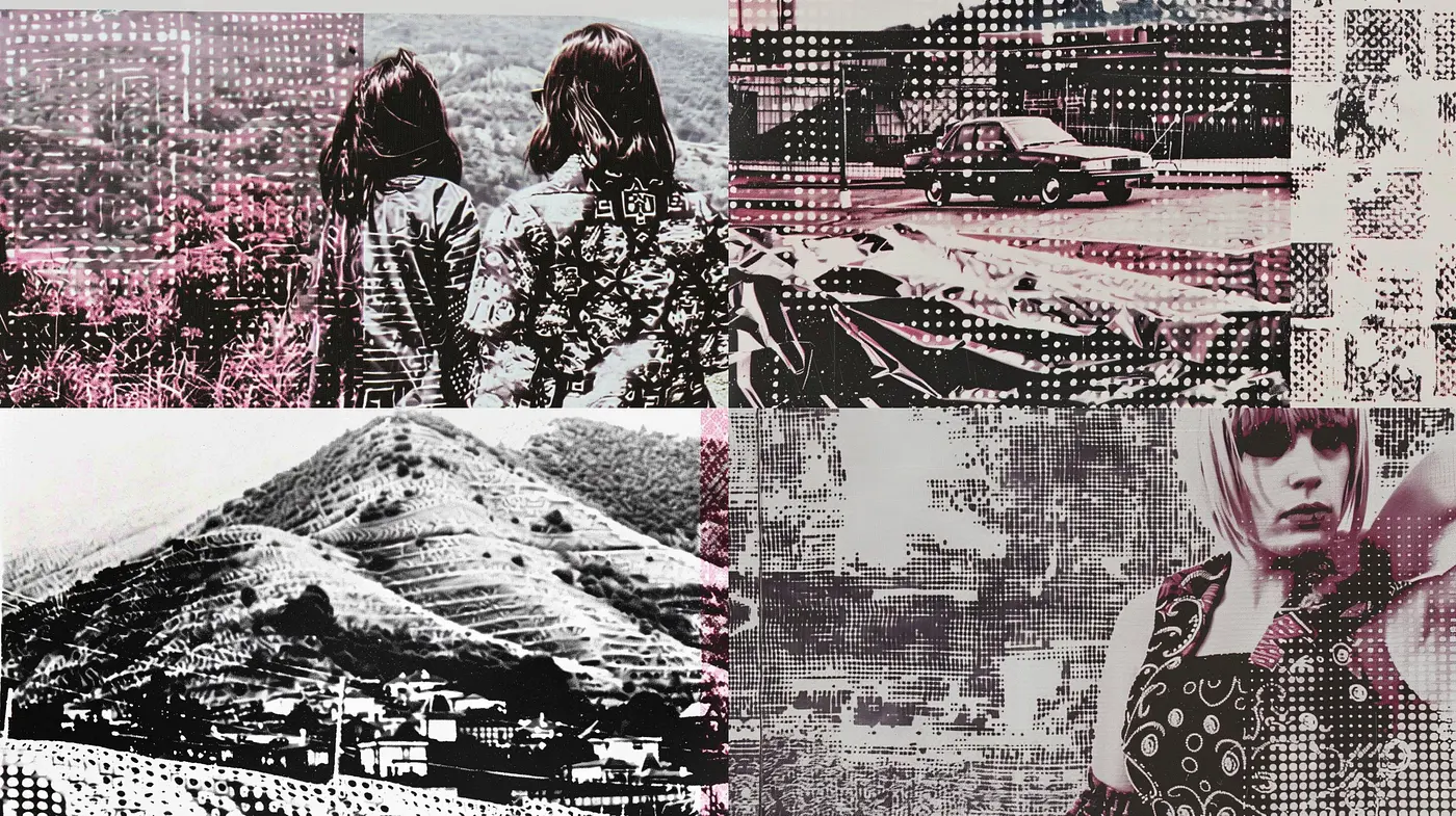 Halftone Retro-Futurism Collage - Midjourney sref style