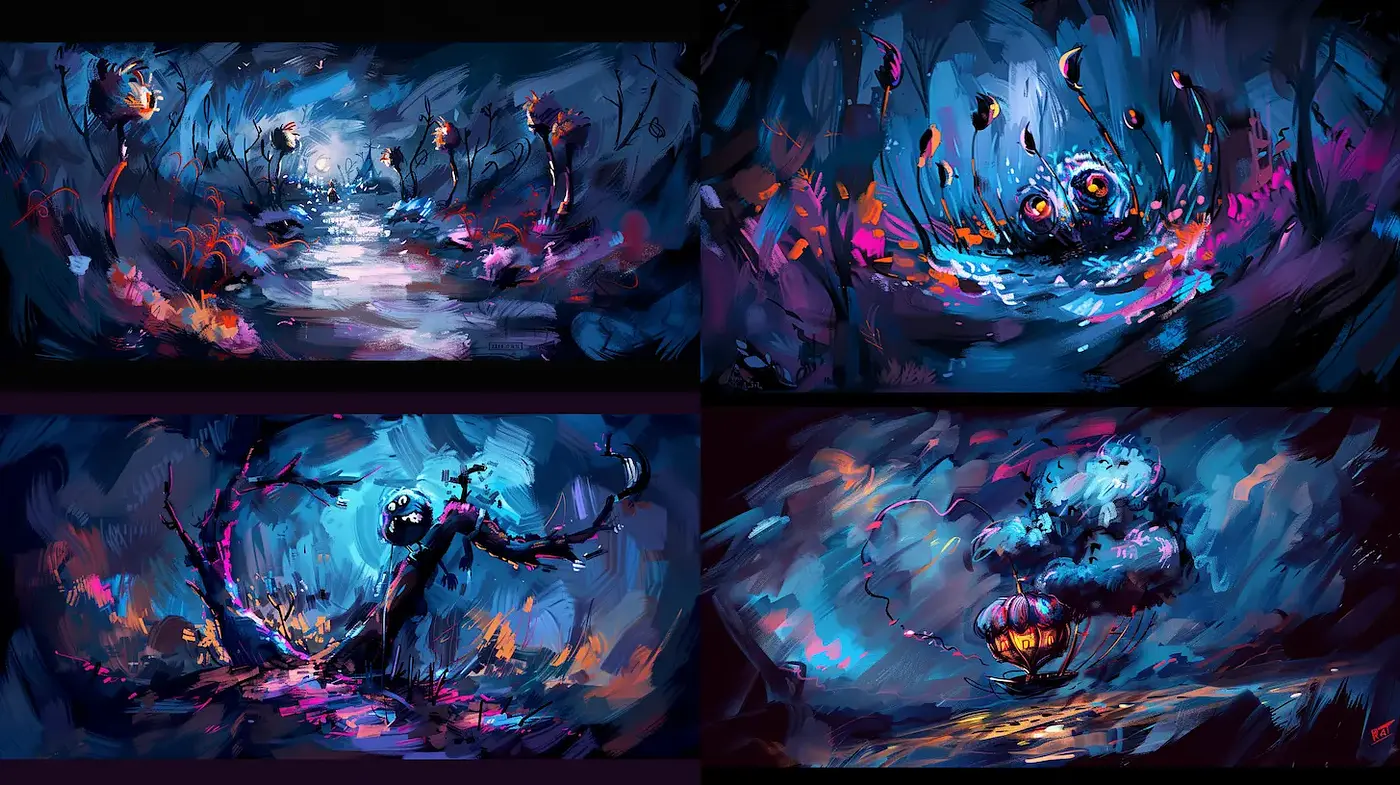 Surreal and Expressive Dreamscape with Vivid Color Exploration - Midjourney sref style