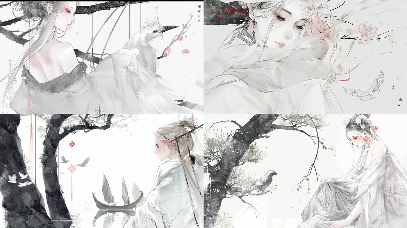Ethereal Ink Wash Dreamscape: A Fusion of Traditional Asian Aesthetics with Contemporary Sensibilities - Midjourney sref style