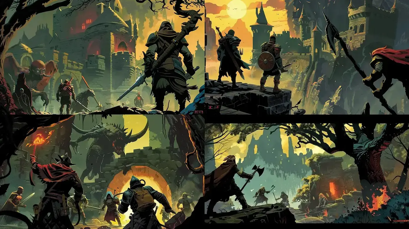 Epic Saga Illustration in a Dusky Mythical Style - Midjourney sref style