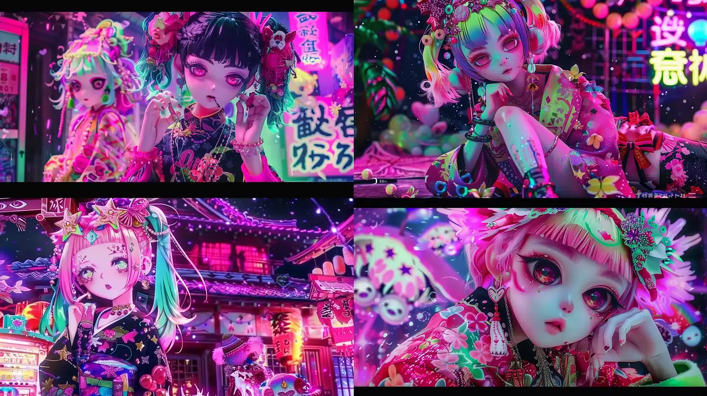Neon-Infused Cyber-Kawaii Fusion Aesthetic - Midjourney sref style
