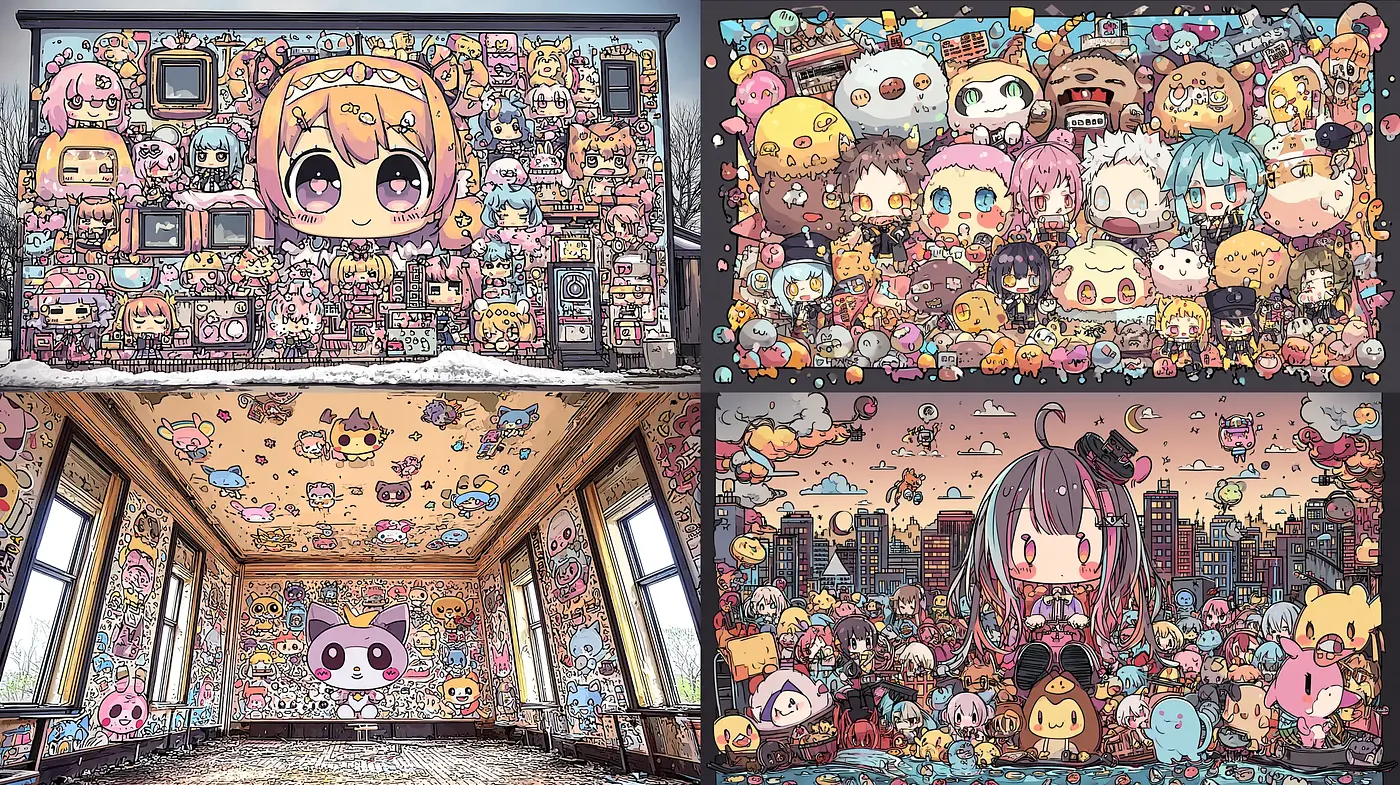 Vibrant and Whimsical Kawaii Aesthetic with Playful Characters - Midjourney sref style