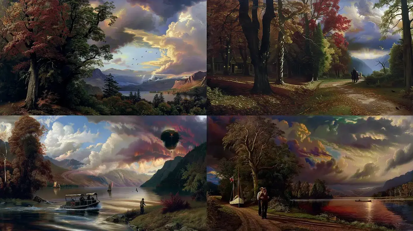 Dramatic Landscape with Romantic Undertones and Surreal Details - Midjourney sref style