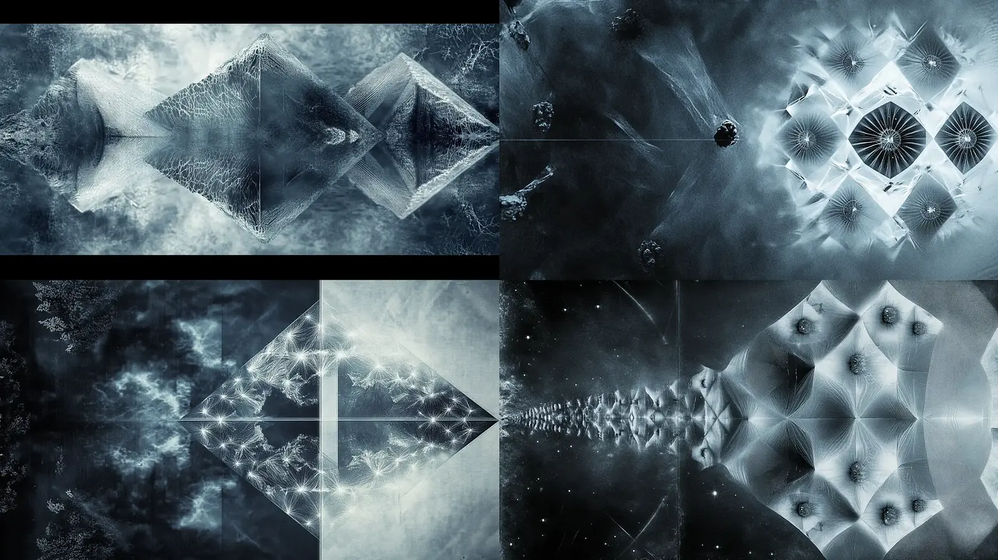 Ethereal Geometric Dreamscape in Monochromatic Tones - Midjourney sref style