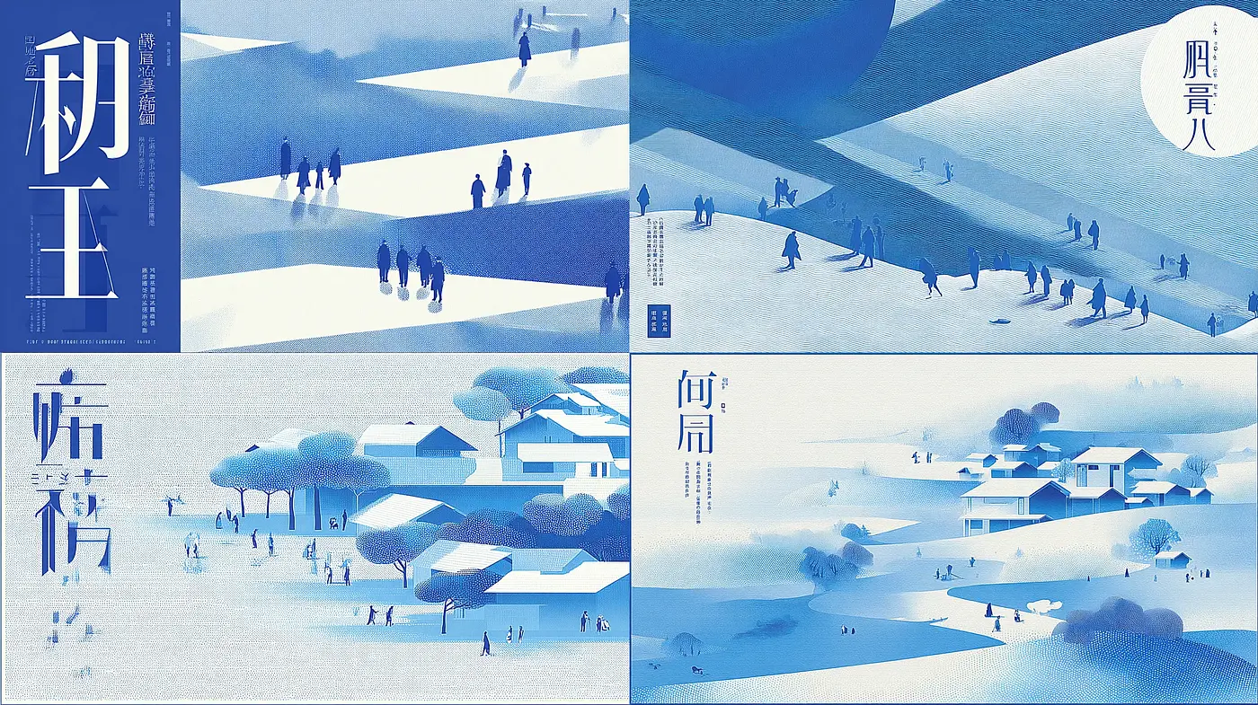 Cohesive Blue-Toned Minimalist Landscapes with a Dreamlike Quality - Midjourney sref style