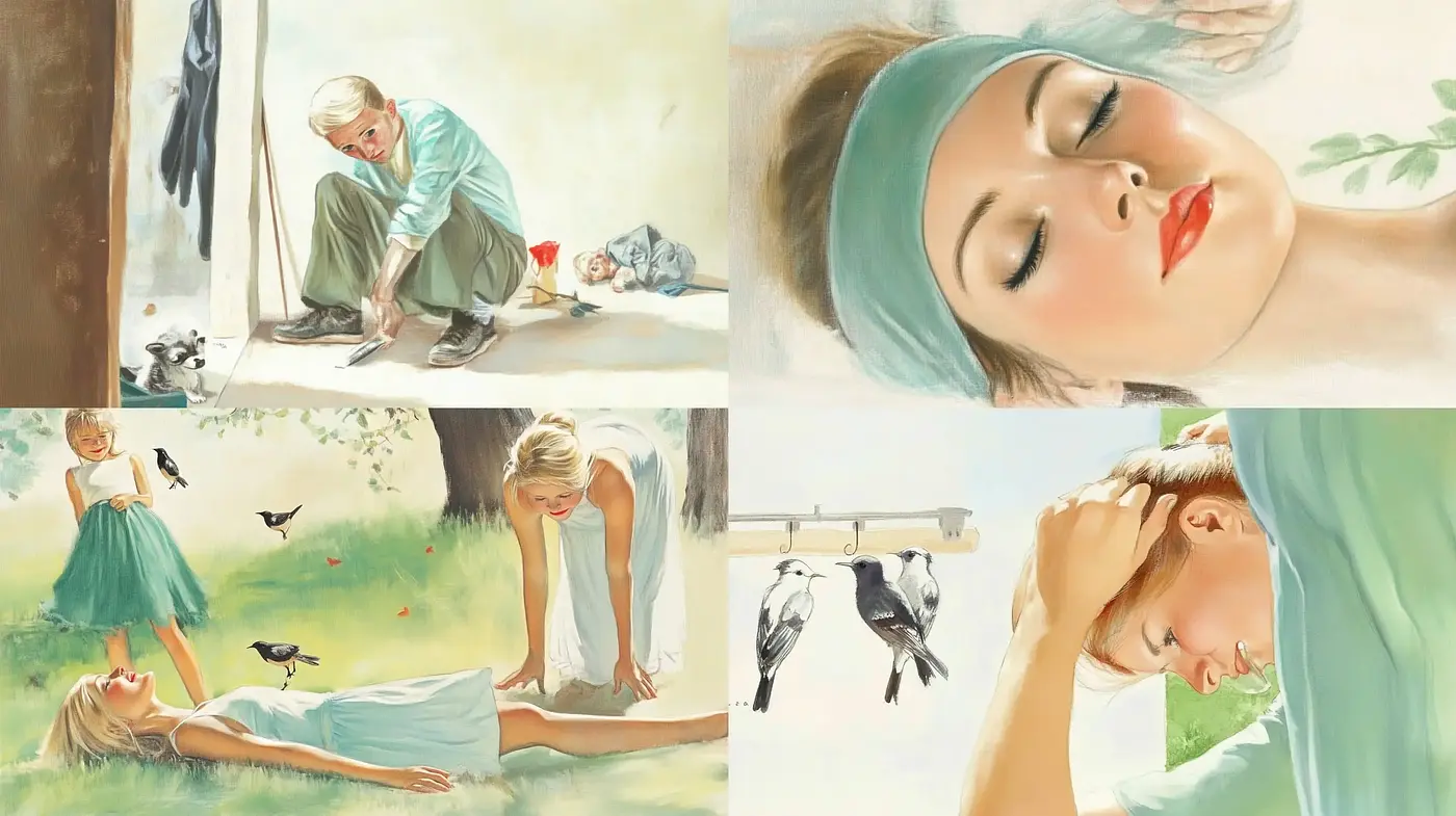 Serene Pastel Reverie: A Homage to Mid-Century Illustrative Art - Midjourney sref style