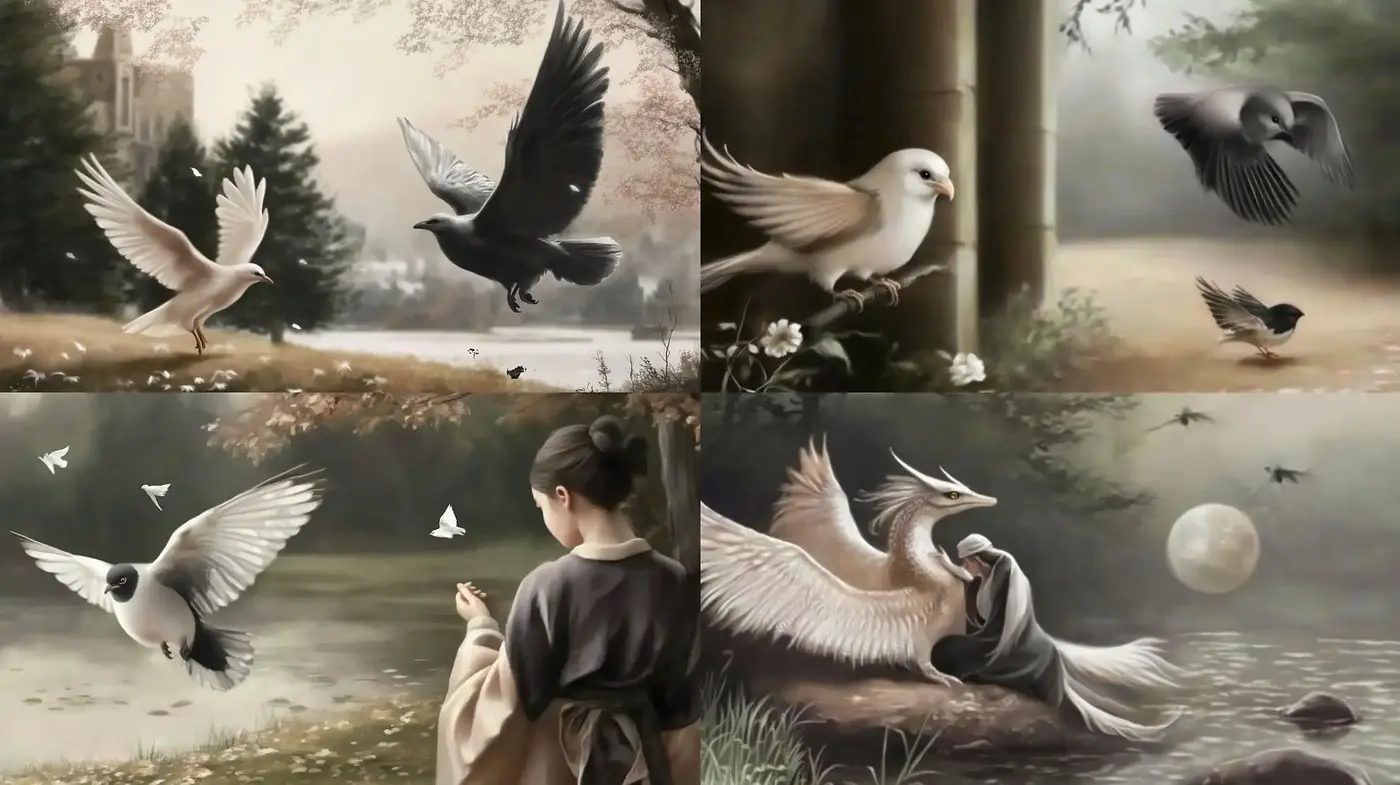 Ethereal Nature and Avian Elegance in Sepia Tones - Midjourney sref style