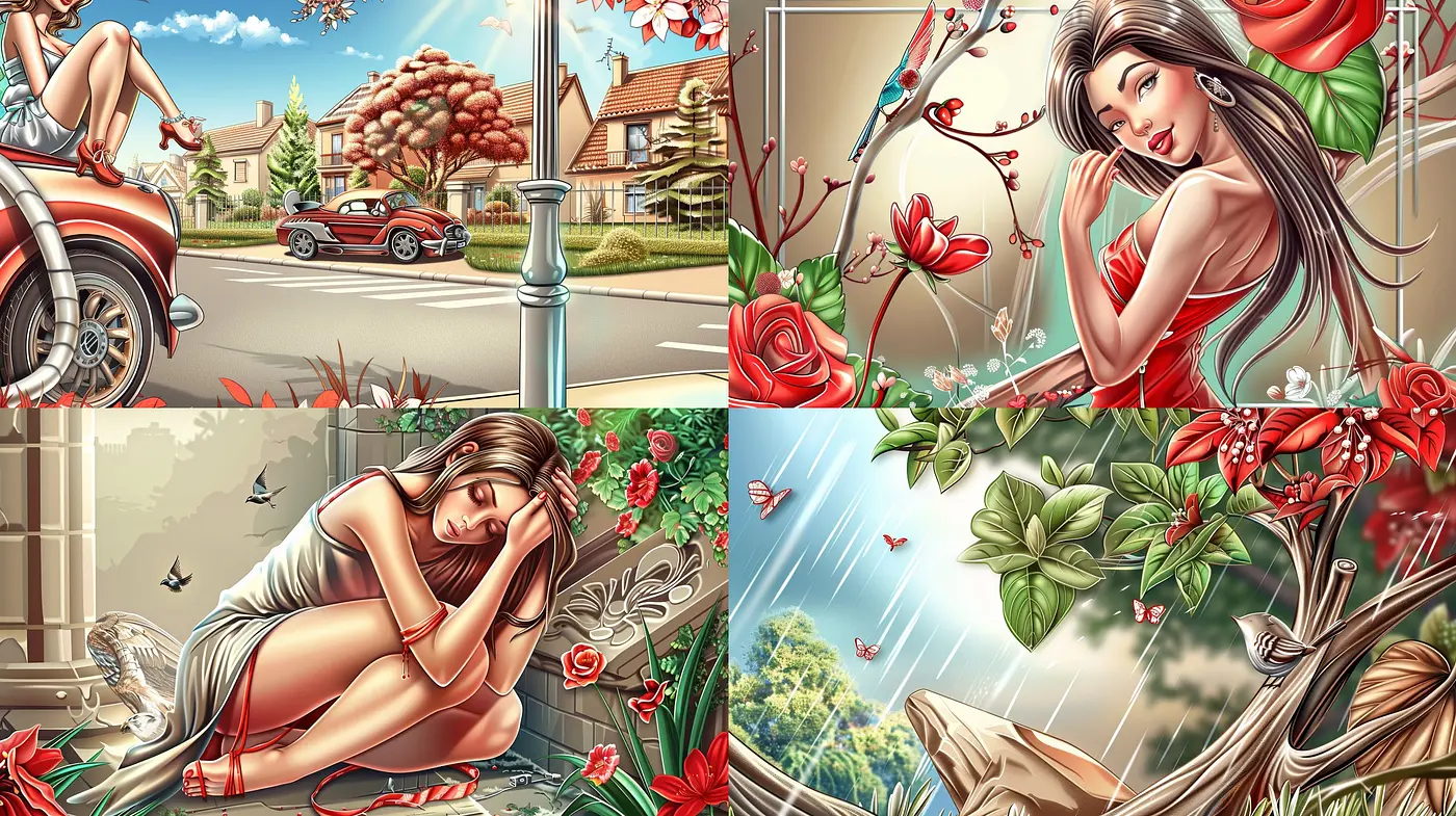 Lush and Vivid Retro-Inspired Digital Paintings with a Romantic Essence - Midjourney sref style