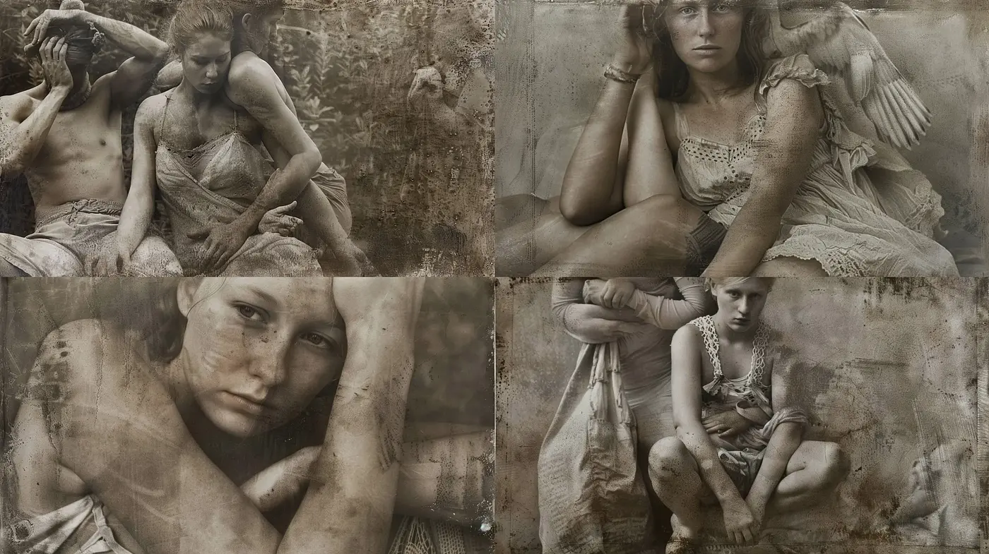 Ethereal Monochrome Tableaux with Textural Patina - Midjourney sref style