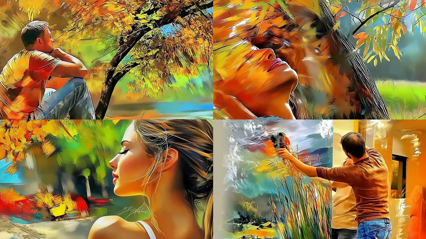 Vibrant Brushstroke Harmony: A Dance of Color and Light - Midjourney sref style