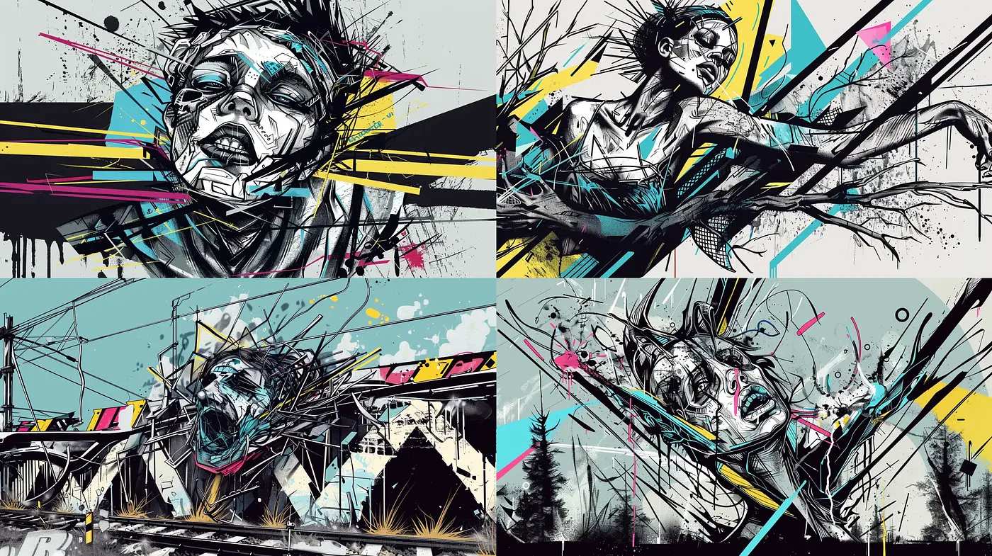 Dynamic Graffiti Fusion with Abstract Expressionist Undertones - Midjourney sref style