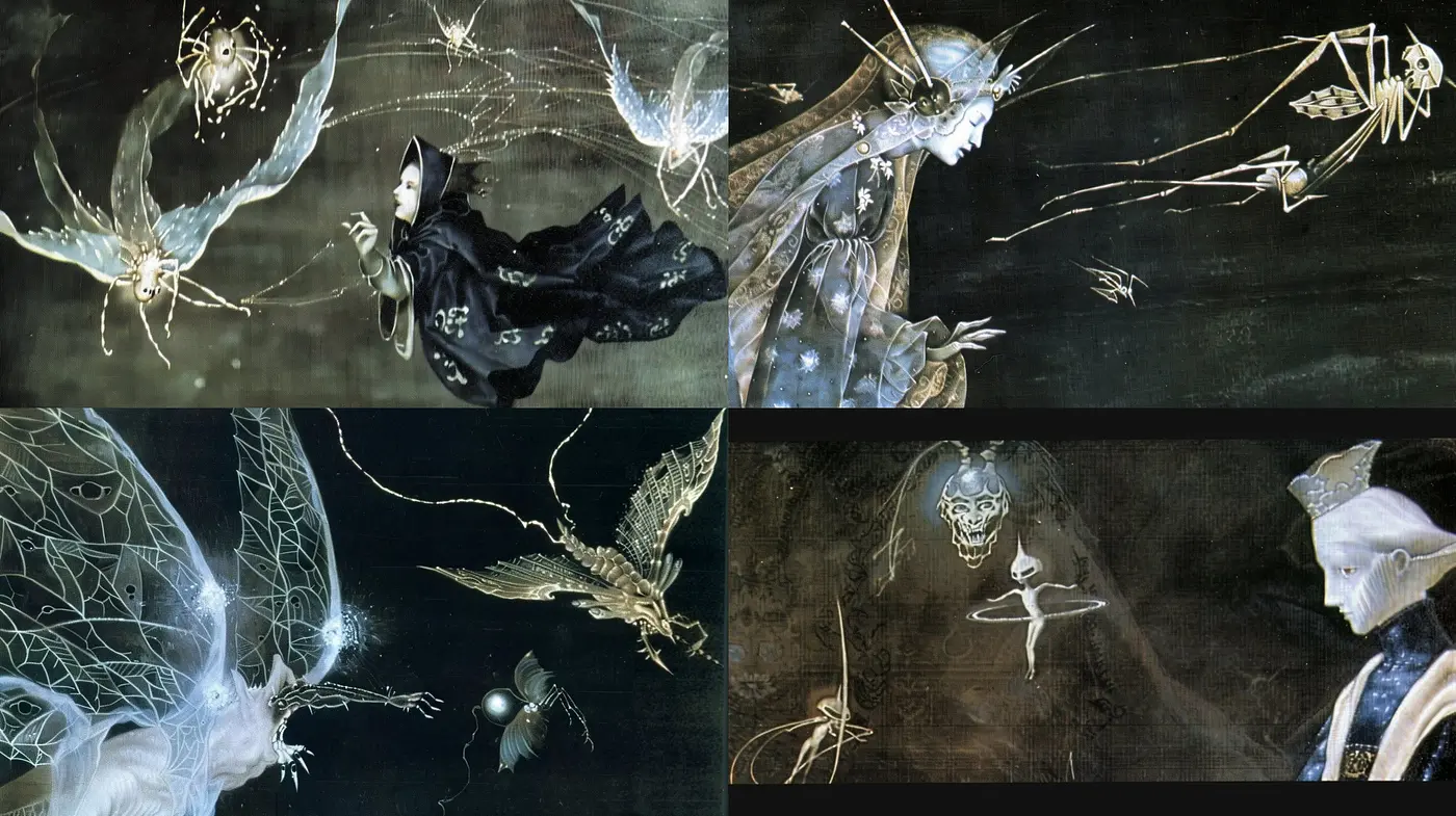 Ethereal Nocturne: A Synthesis of Dark Fantasy and Glowing Luminescence - Midjourney sref style