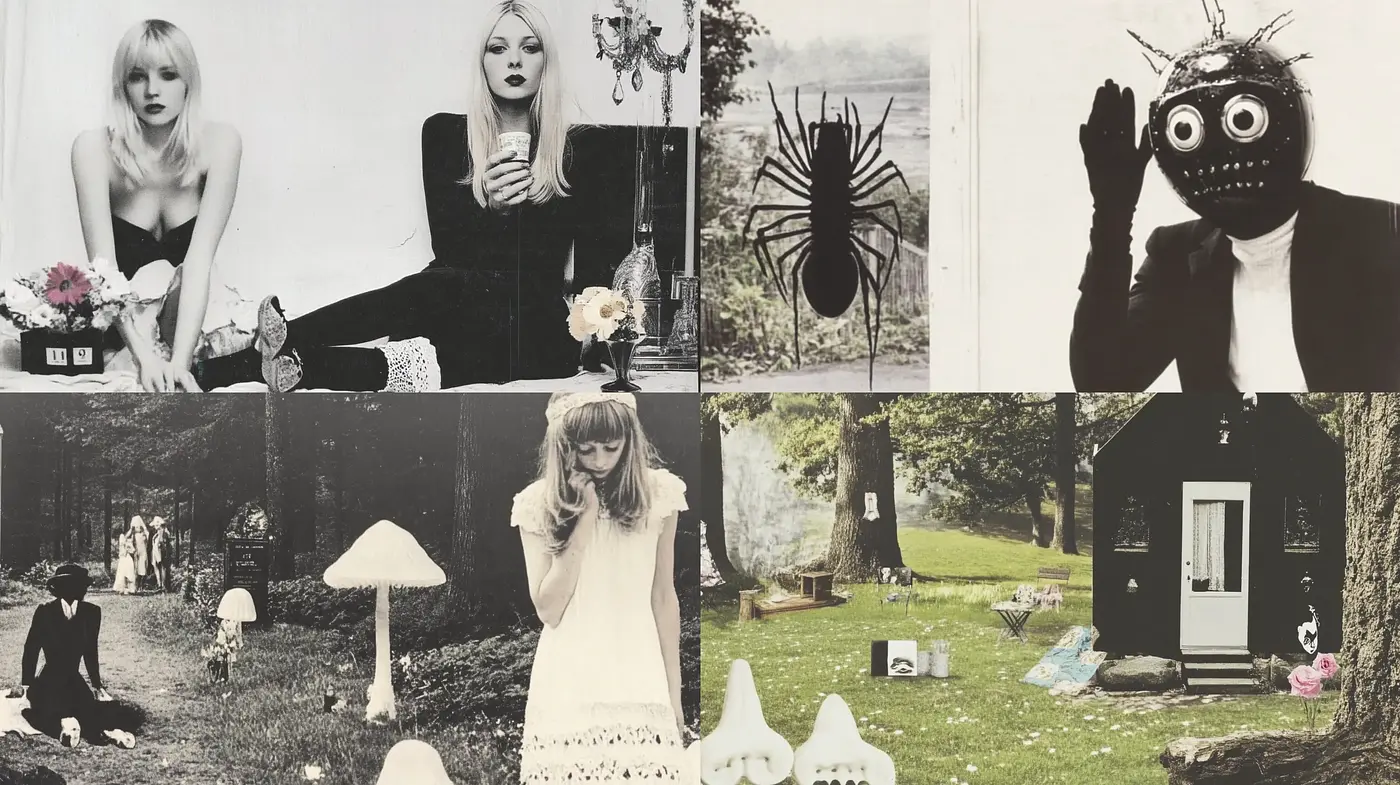 Surreal Nostalgia with a Dark Monochrome Aesthetic - Midjourney sref style
