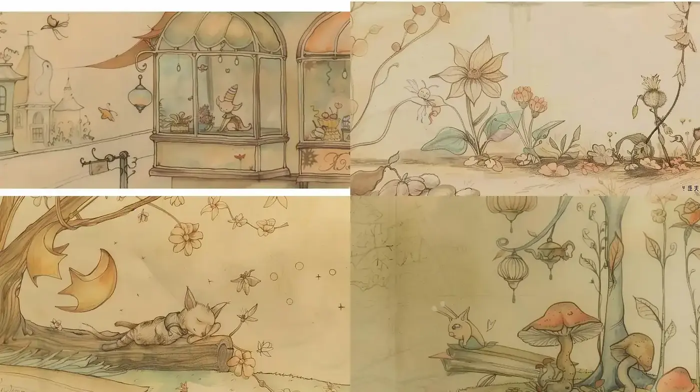 Whimsical Nature Enchantment with Subtle Sepia Undertones - Midjourney sref style