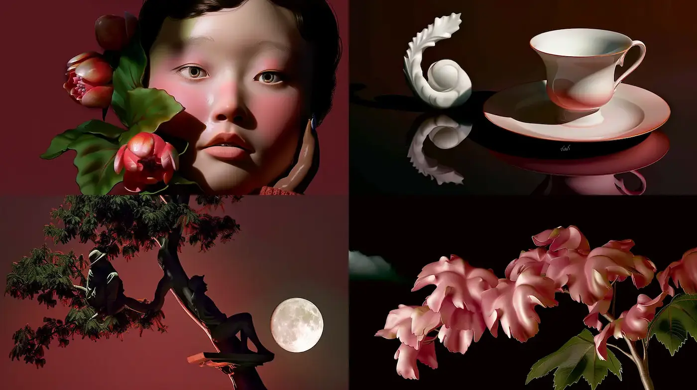 Elegant Surrealism with a Soft Palette and Organic Textures - Midjourney sref style