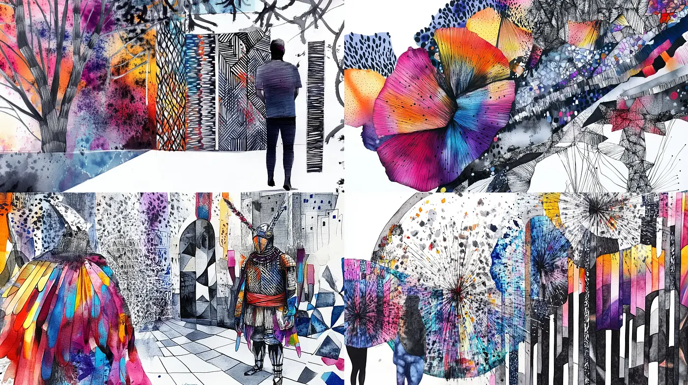Kaleidoscopic Watercolor Fusion with Contemporary Geometric Accents - Midjourney sref style