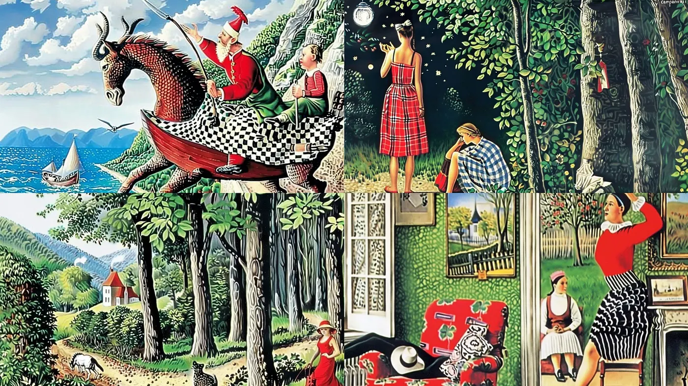 Eclectic Nostalgia: Vivid Folklore Imagery with Surrealist Undertones - Midjourney sref style