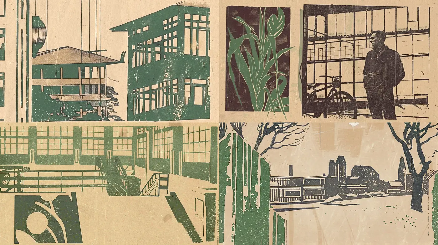 Retro-Inspired Monochromatic Architectural Impressions - Midjourney sref style