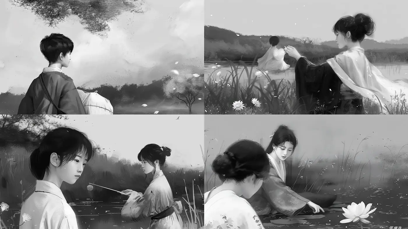 Monochromatic Tranquility: East Asian Ink Wash Harmony - Midjourney sref style