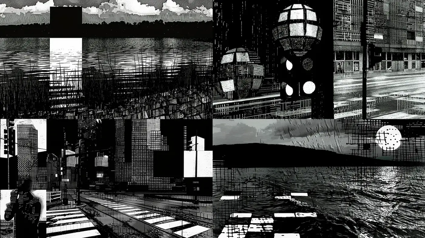 Abstract Monochrome Geometric Landscape with High Contrast Textures - Midjourney sref style