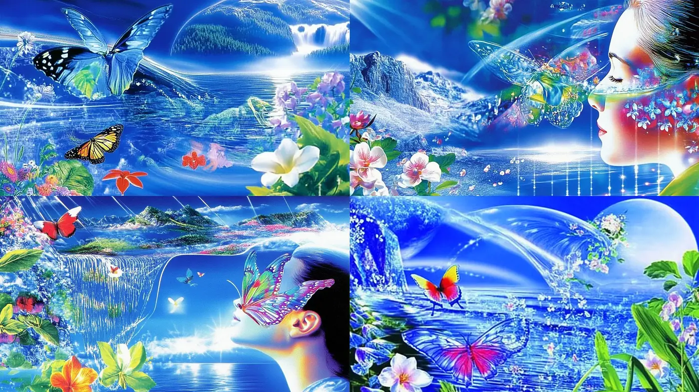 Luminous Fantasia: A Collage of Vivid Dreamscape and Surreal Elements - Midjourney sref style