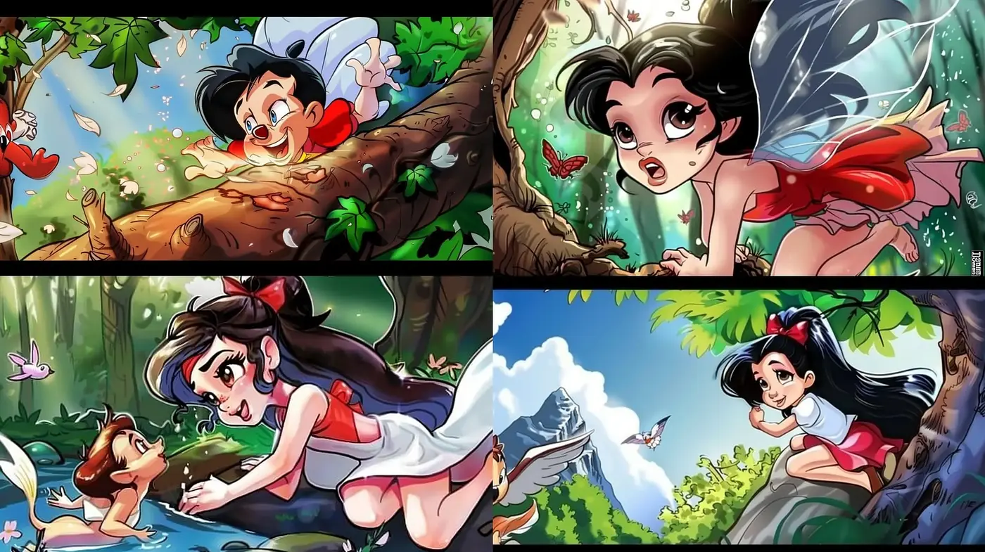 Enchanting Forest Frolic: A Lively and Colorful Anime-Inspired Panorama - Midjourney sref style
