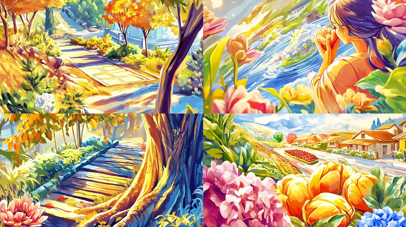 Radiant Sunlit Landscapes with a Luminous Anime Essence - Midjourney sref style