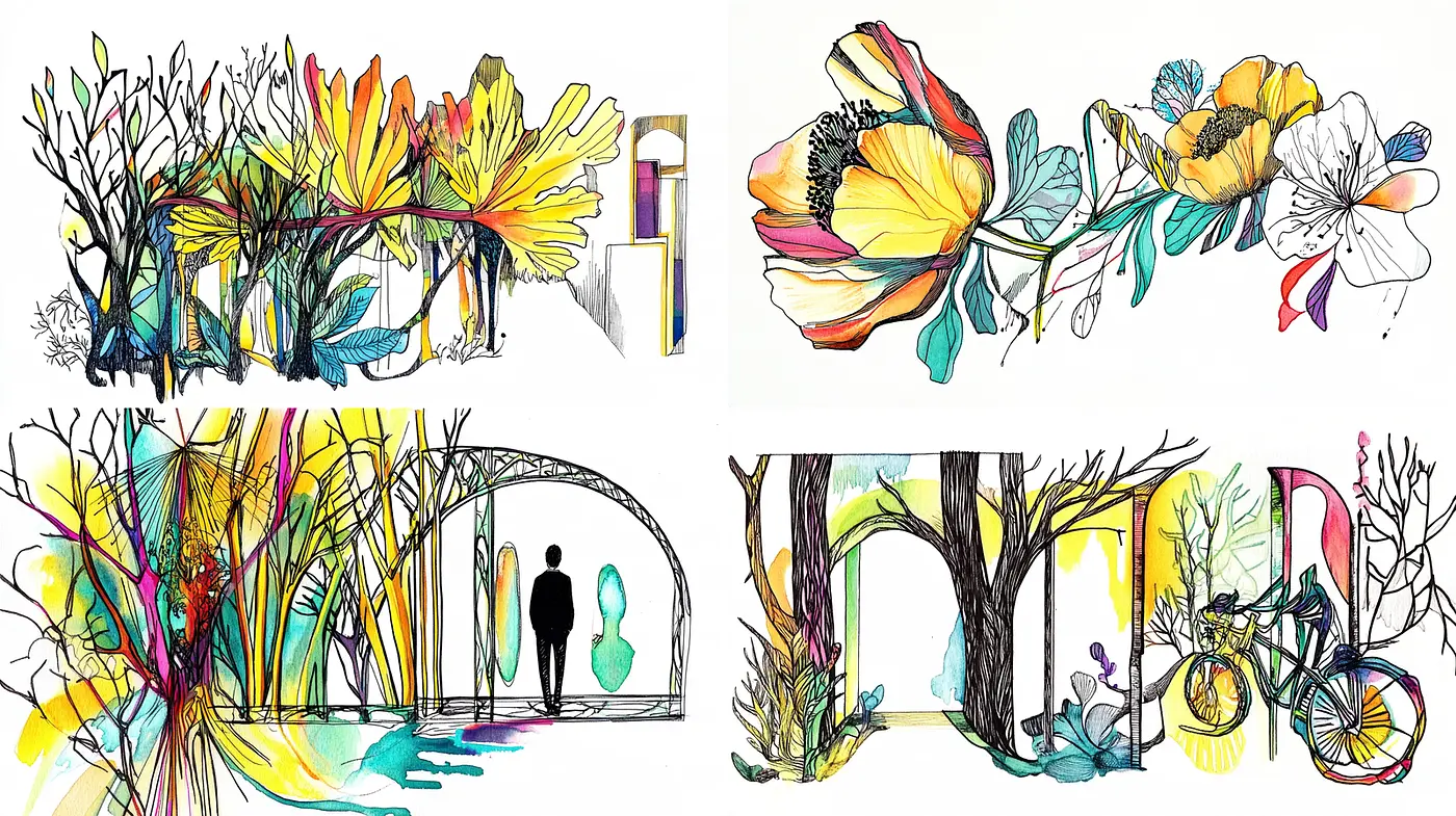 Whimsical Floral and Nature Illustrations with a Vibrant Palette - Midjourney sref style