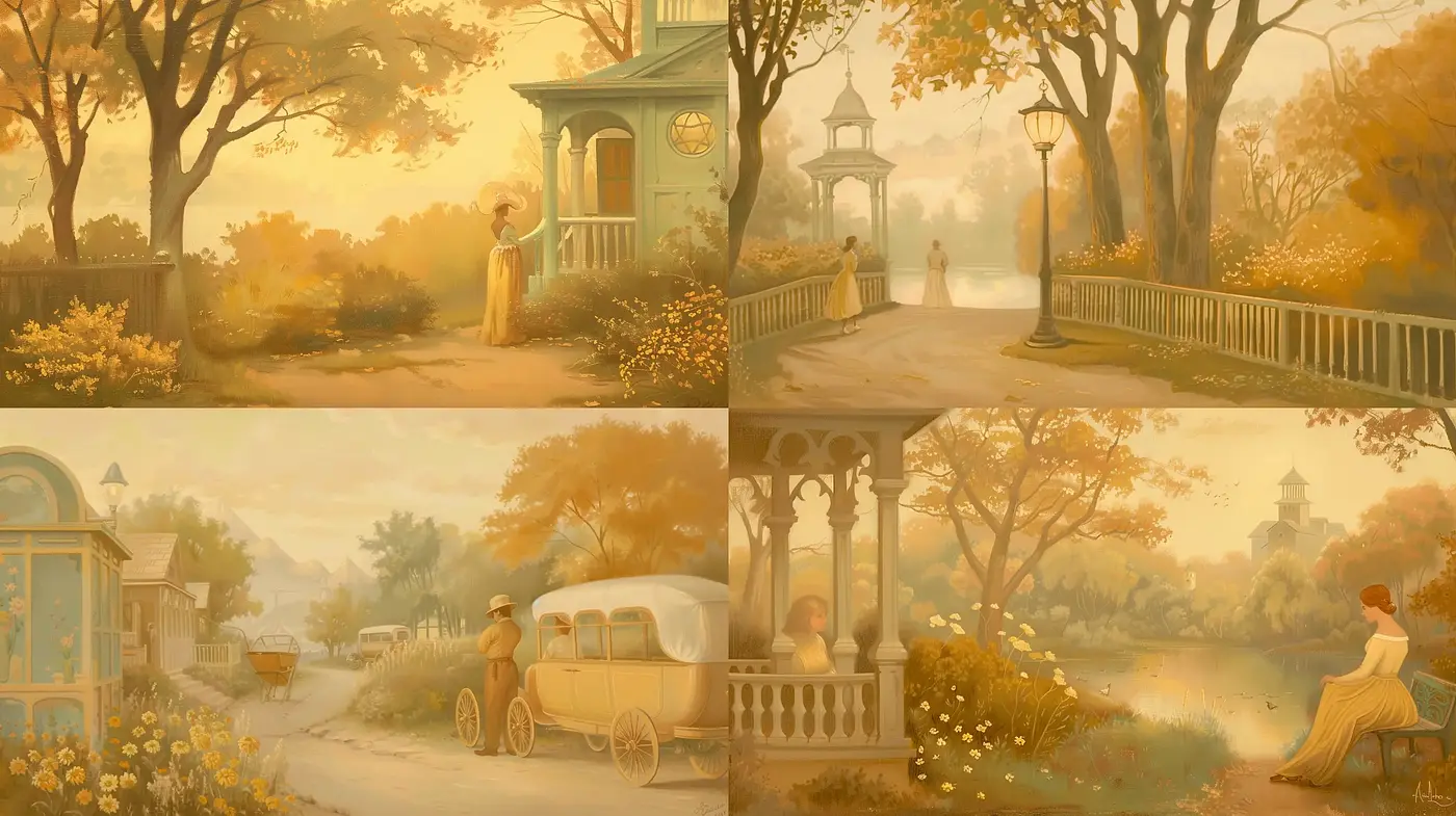 Autumnal Serenity: A Harmonious Fusion of Soft Pastels and Idyllic Scenes - Midjourney sref style