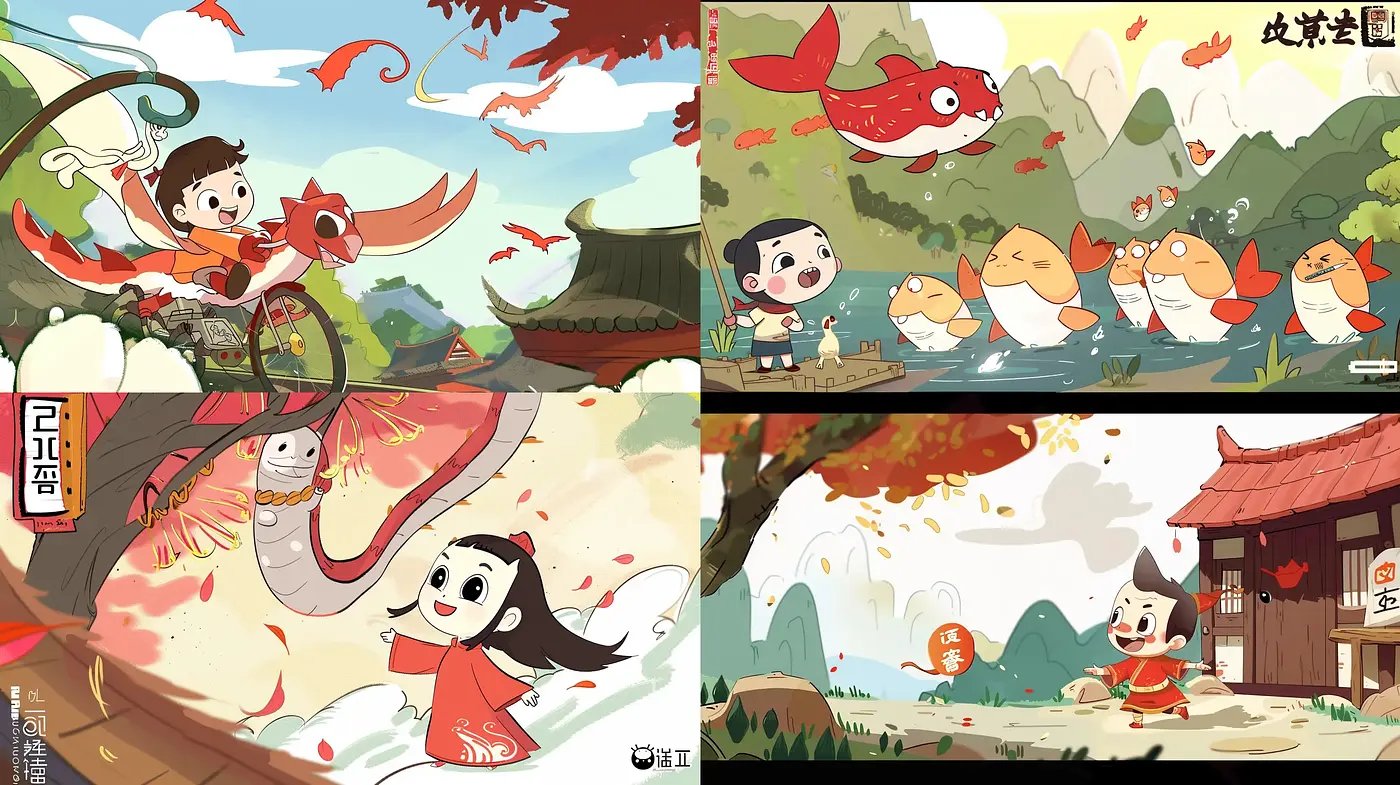 Enchanting Eastern Folklore Animation Style with Consistent Whimsical Characters - Midjourney sref style