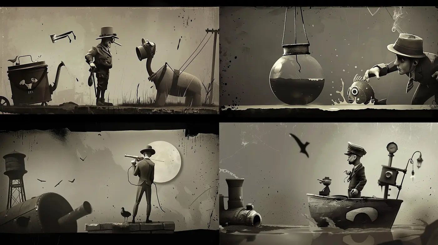 Monochromatic Nostalgic Narrative: A Homage to Silent Era Cinema - Midjourney sref style