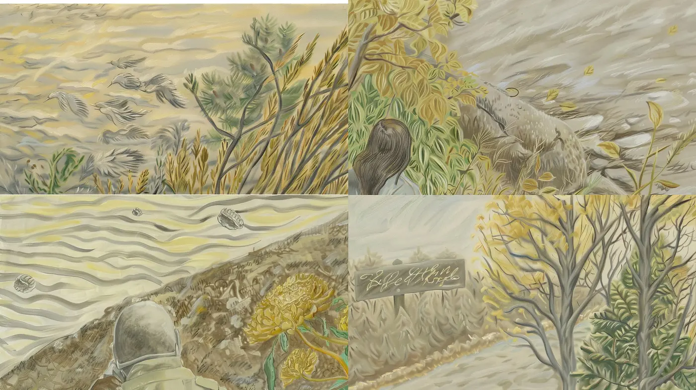 Whispering Dunes in Sepia: A Consistent Dance of Wind and Texture - Midjourney sref style