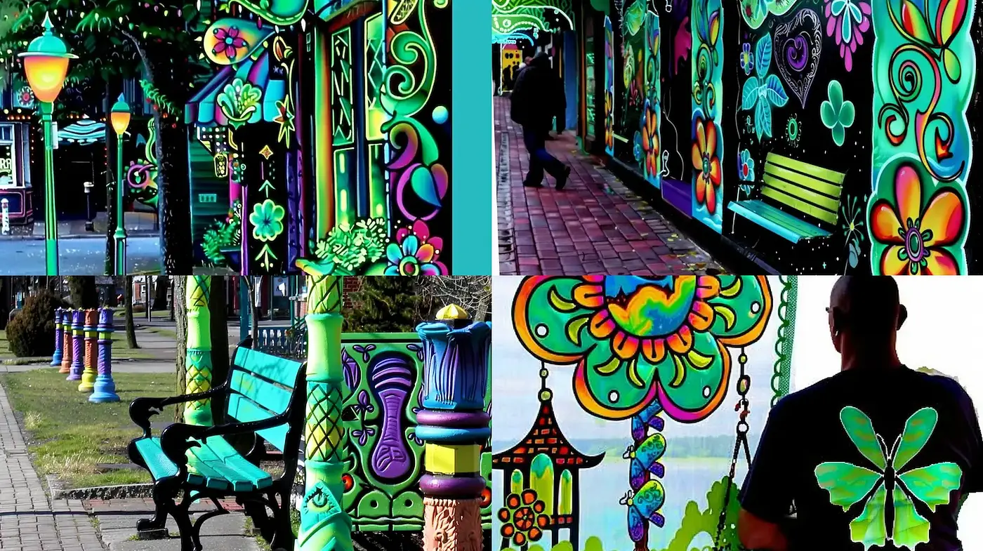 Vibrant and Playful Urban Art with Psychedelic Elements - Midjourney sref style