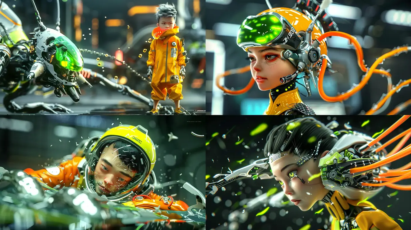 Futuristic Cybernetic Synthesis: A Vivid and Textured Digital Art Style - Midjourney sref style