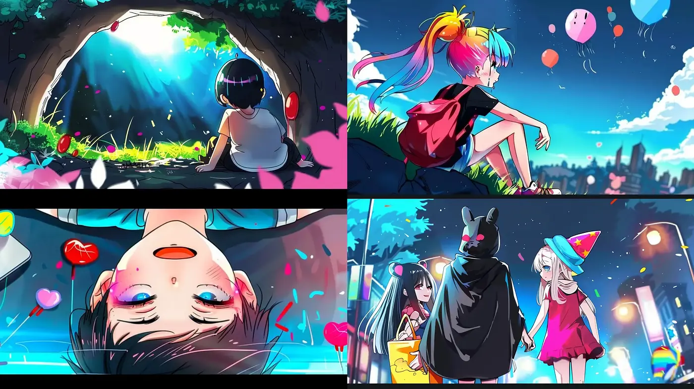 Colorful Luminance: A Dreamlike Blend of Vibrant Anime-Inspired Visions - Midjourney sref style