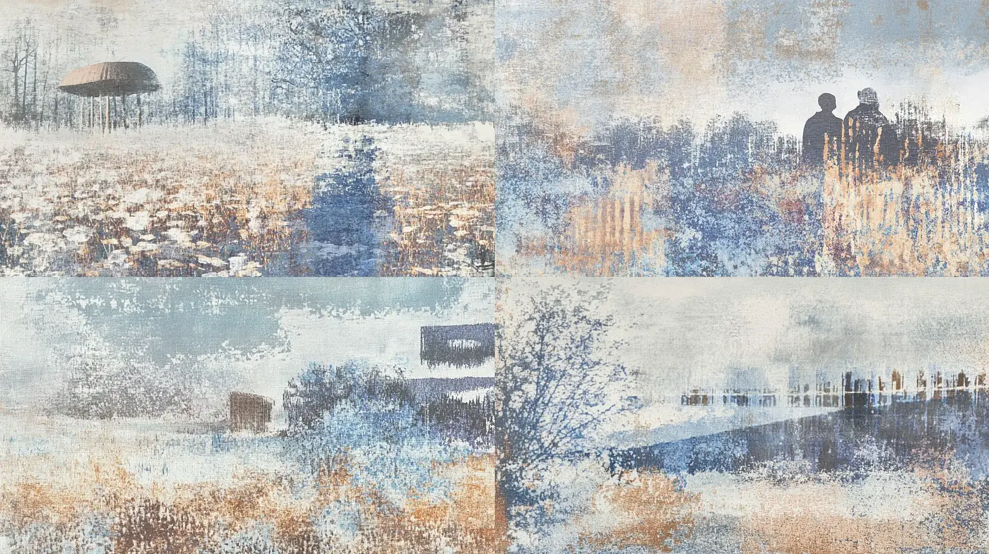 Weathered Textural Impressions of Ethereal Landscapes - Midjourney sref style