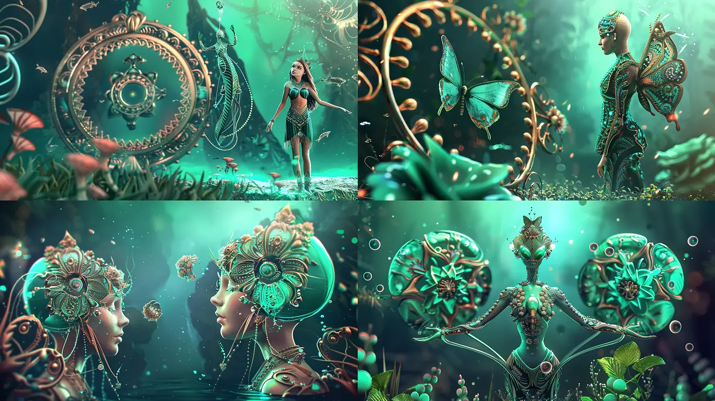 Enchanted Emerald Dreamscapes with Ethereal Whimsy - Midjourney sref style