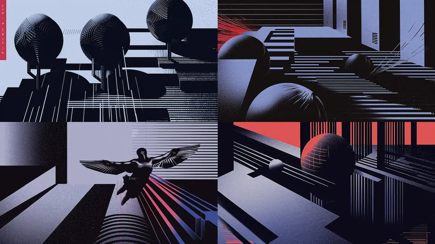 Futuristic Geometric Abstraction with a Retro-Futuristic Essence - Midjourney sref style