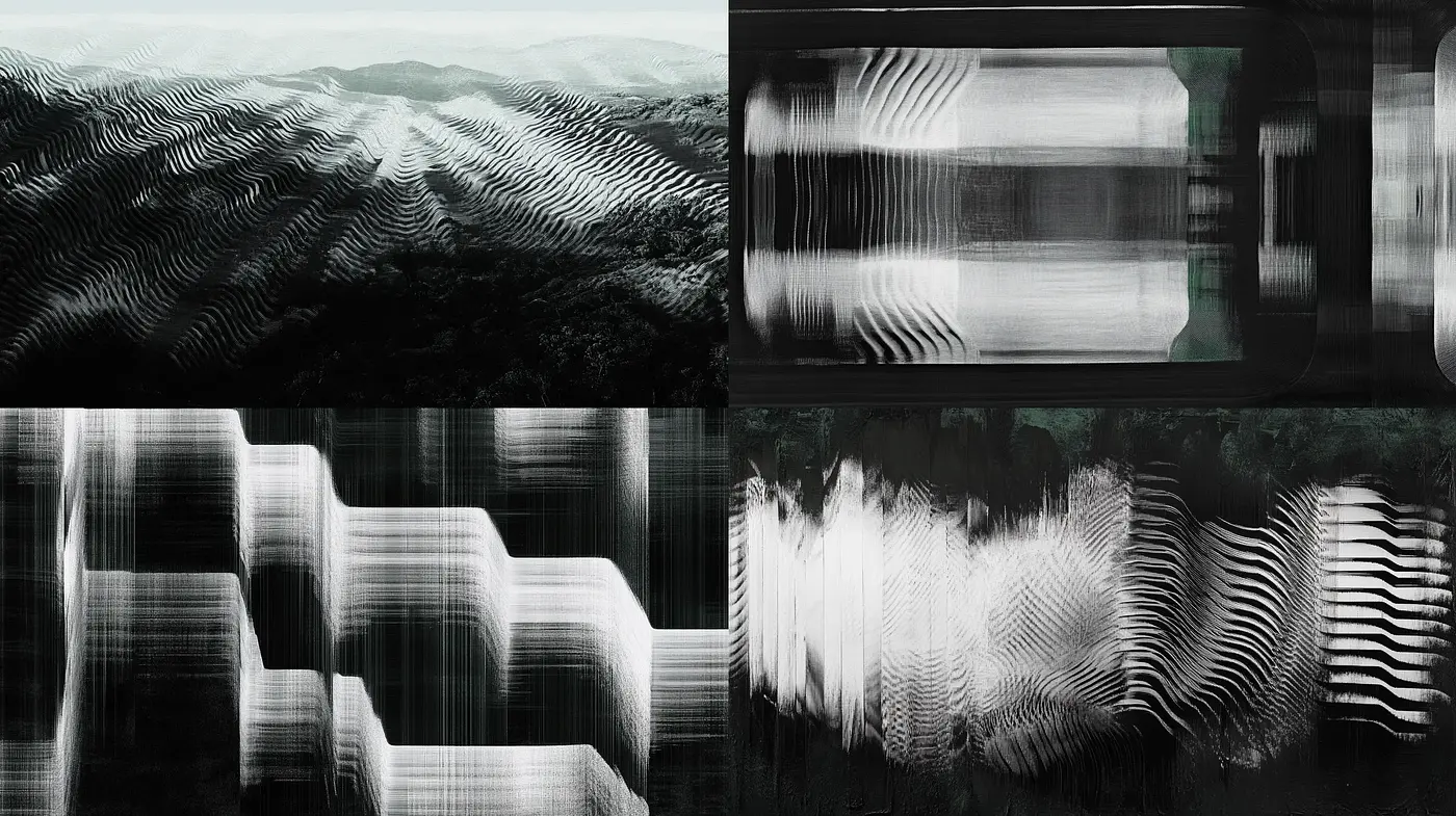 Monochromatic Textural Waves in Abstract Motion - Midjourney sref style
