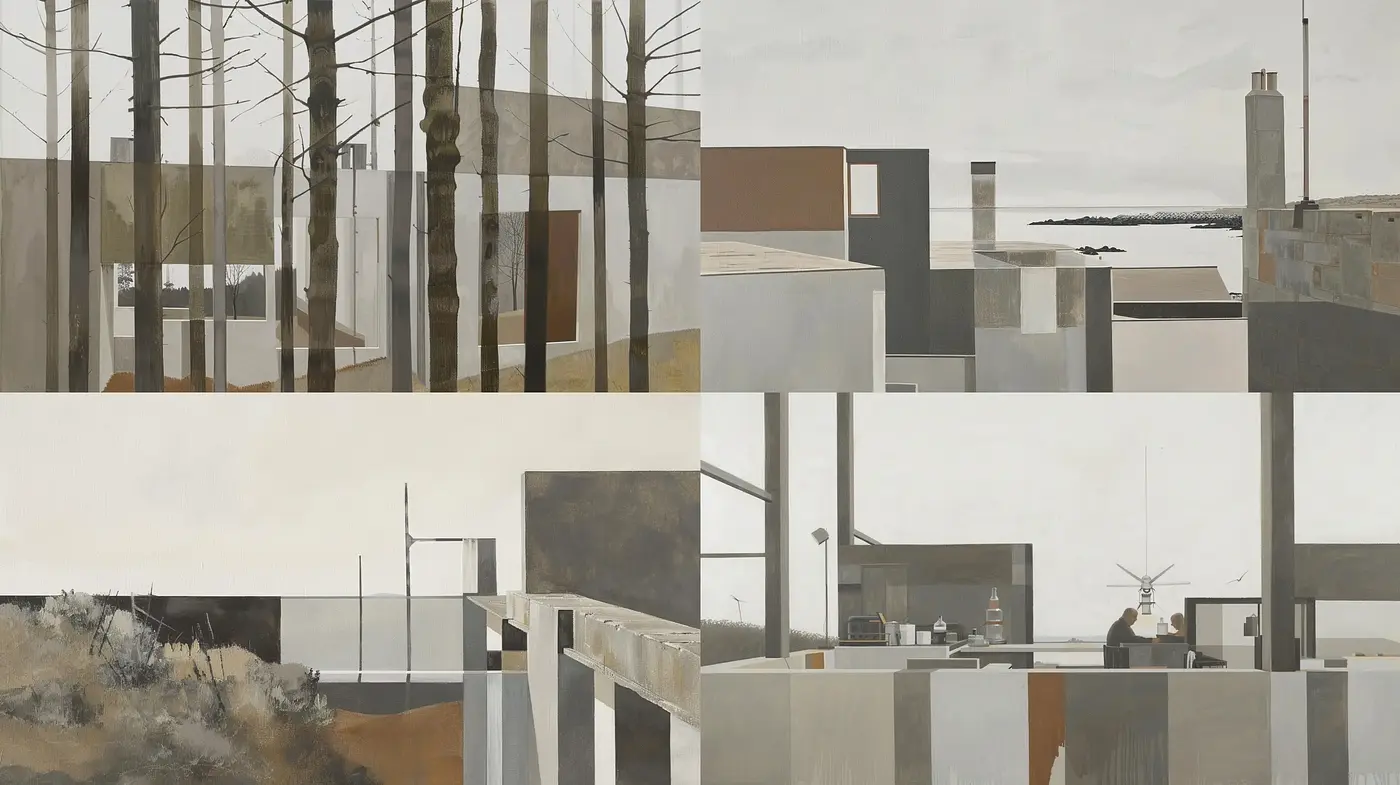 Monochromatic Serenity: Subdued Tonal Interplay in Stylized Environments - Midjourney sref style