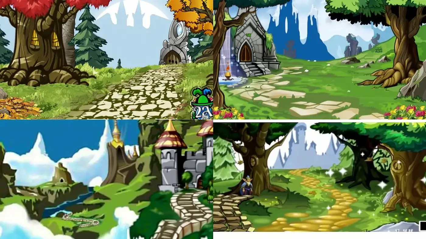 Vibrant and Whimsical Fantasy Landscapes with Consistent Cartoonish Charm - Midjourney sref style